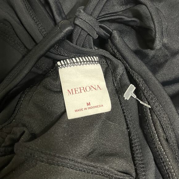 Merona Halter Tankini Swim Top Padded Size M Black Ruched Retro Pinup Boho NWOT - Picture 9 of 11